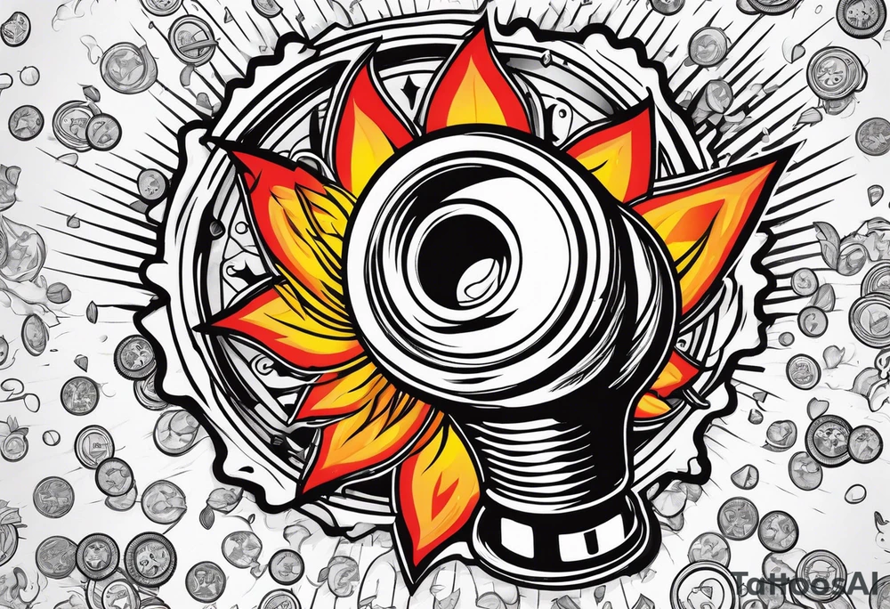 Gear knob and money and fire tattoo idea