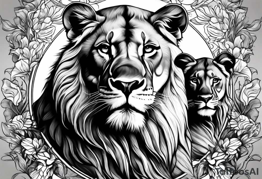 LIONESS TWO CUBS tattoo idea