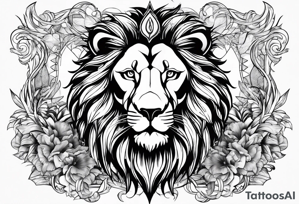 sketch power and lion and number 4 tattoo idea