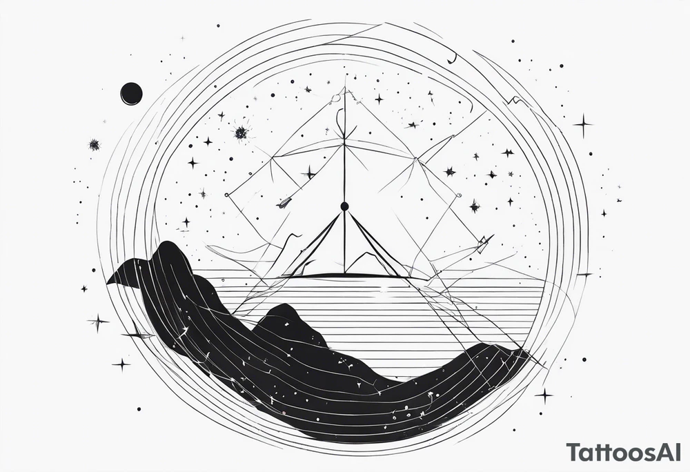 A giant vivern with thin lines on the background of the constellation elegant tattoo idea