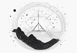 A giant vivern with thin lines on the background of the constellation elegant tattoo idea