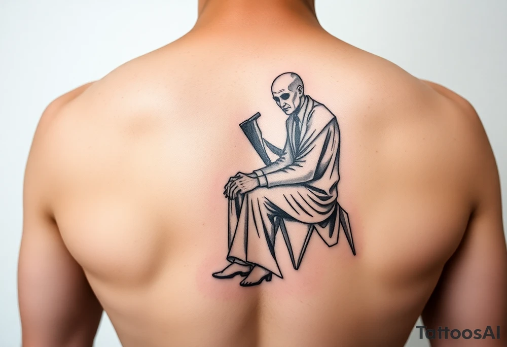 Fine line black and gray Seated mediator suicide survivor tattoo idea