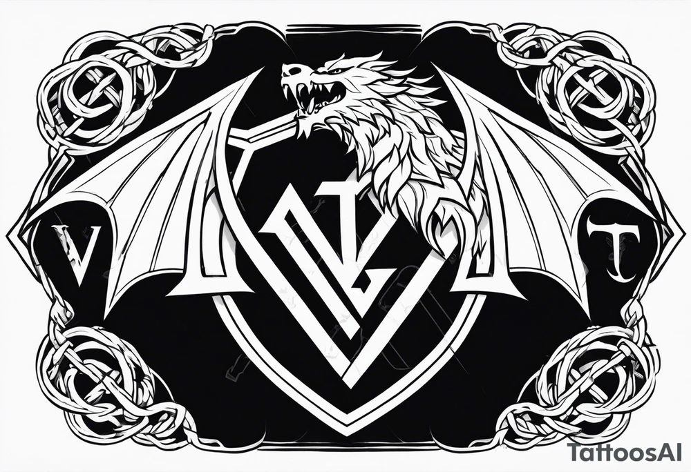 Valhalla sword shield dragon axe Valknut barbed wire chains fire tattoo idea
