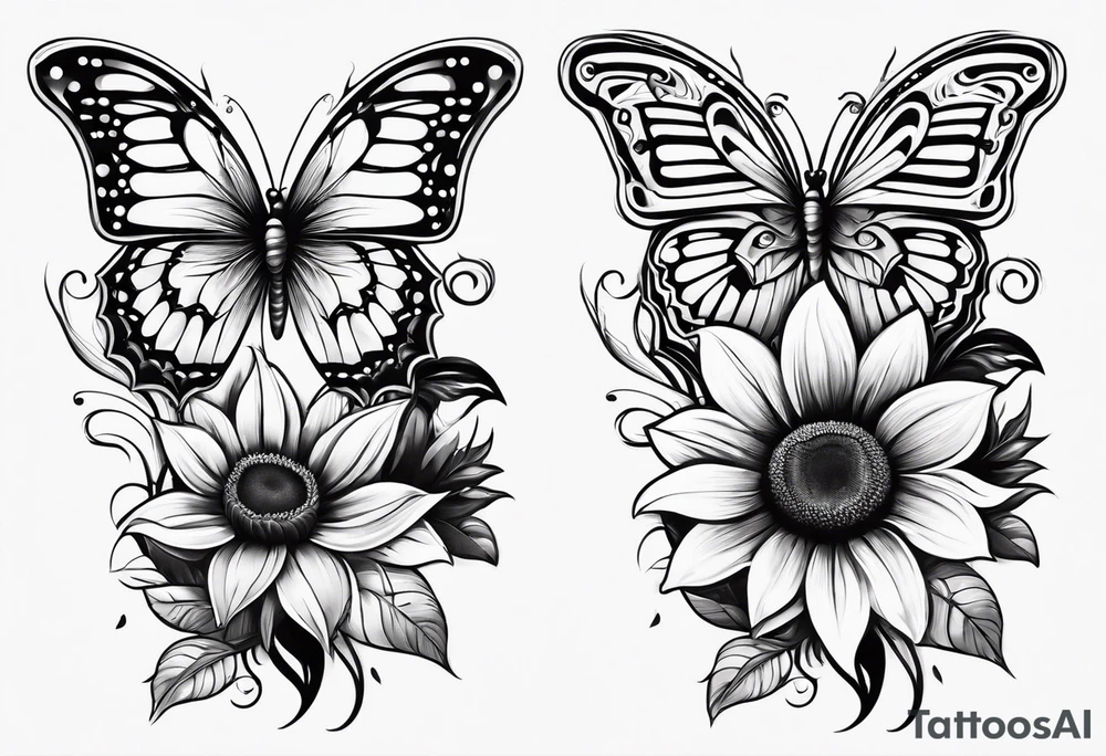 Sunflower and butterfly leg sleeve tattoo idea