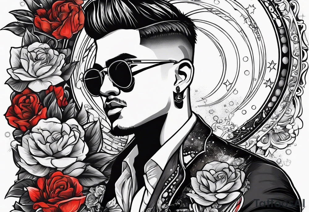 I want the name "Drew" with a space background tattoo idea