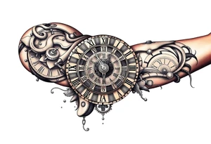 vintage roman numerals within ornate clockwork mechanism tattoo idea