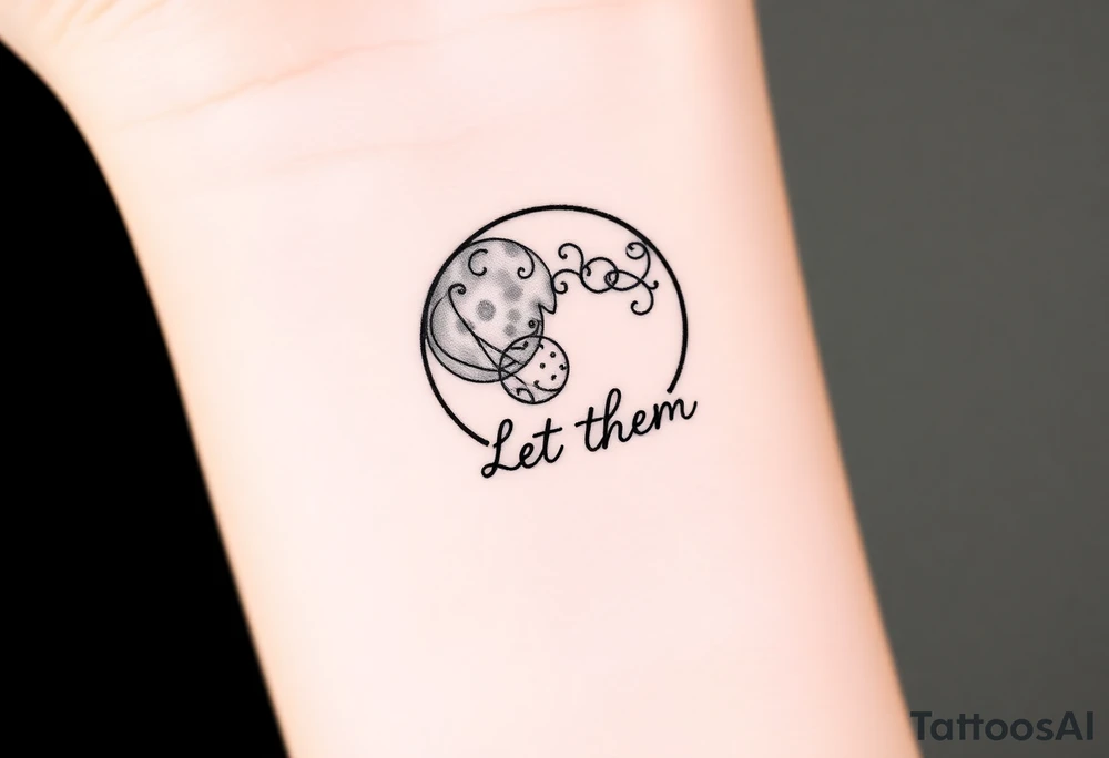 Mystical holistic moon with the text Let Them tattoo idea