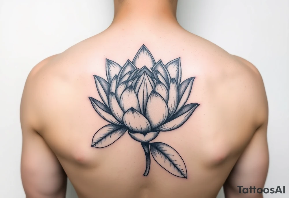 Blooming protea flower with a lilly pad tattoo idea
