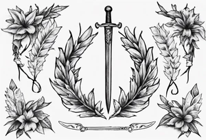 memorial tattoo using "13" , laurel leaves and a sword tattoo idea