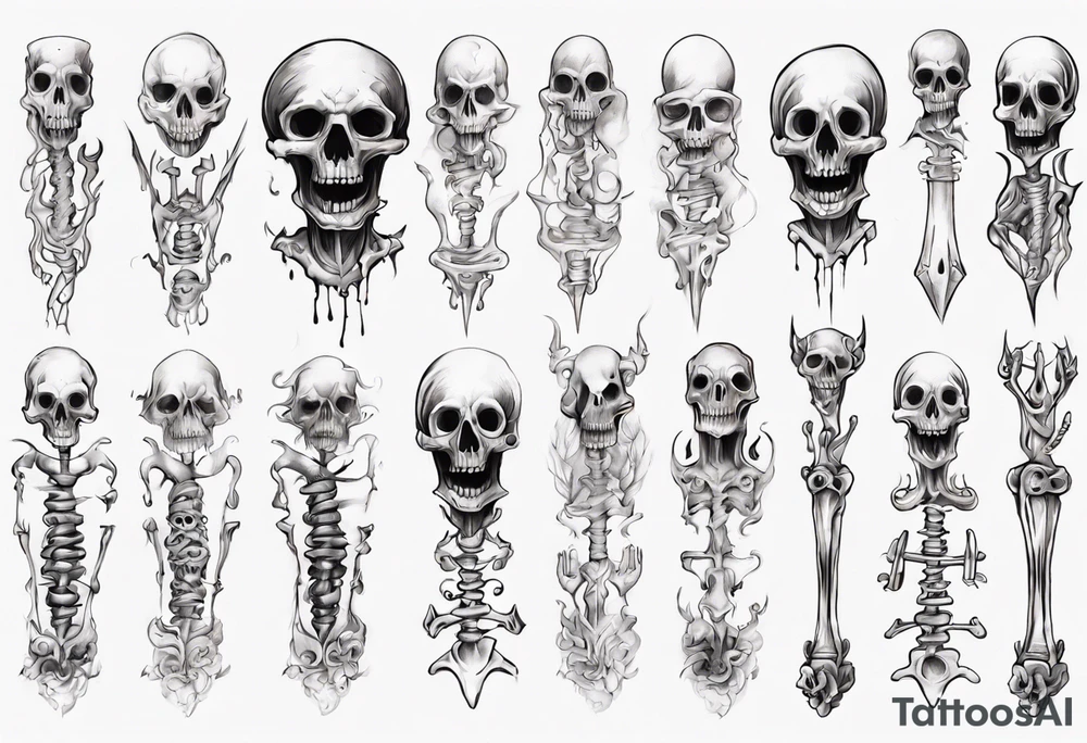 Tall creepy bone figure tattoo idea