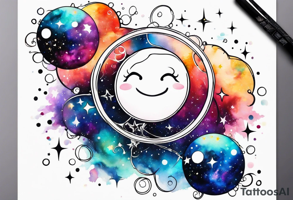 Galaxy of stars and bubbles tattoo idea