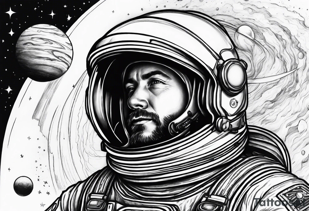 spaceman in space with planets tattoo idea