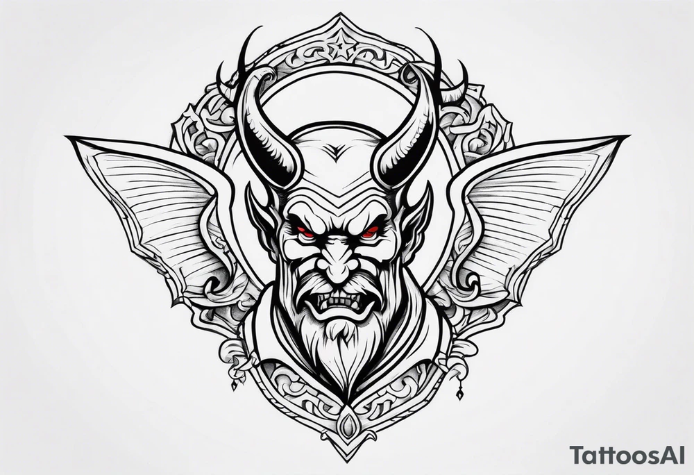 old school devil placed in the chest tattoo idea