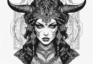 Detailed portrait of a demonic woman tattoo idea
