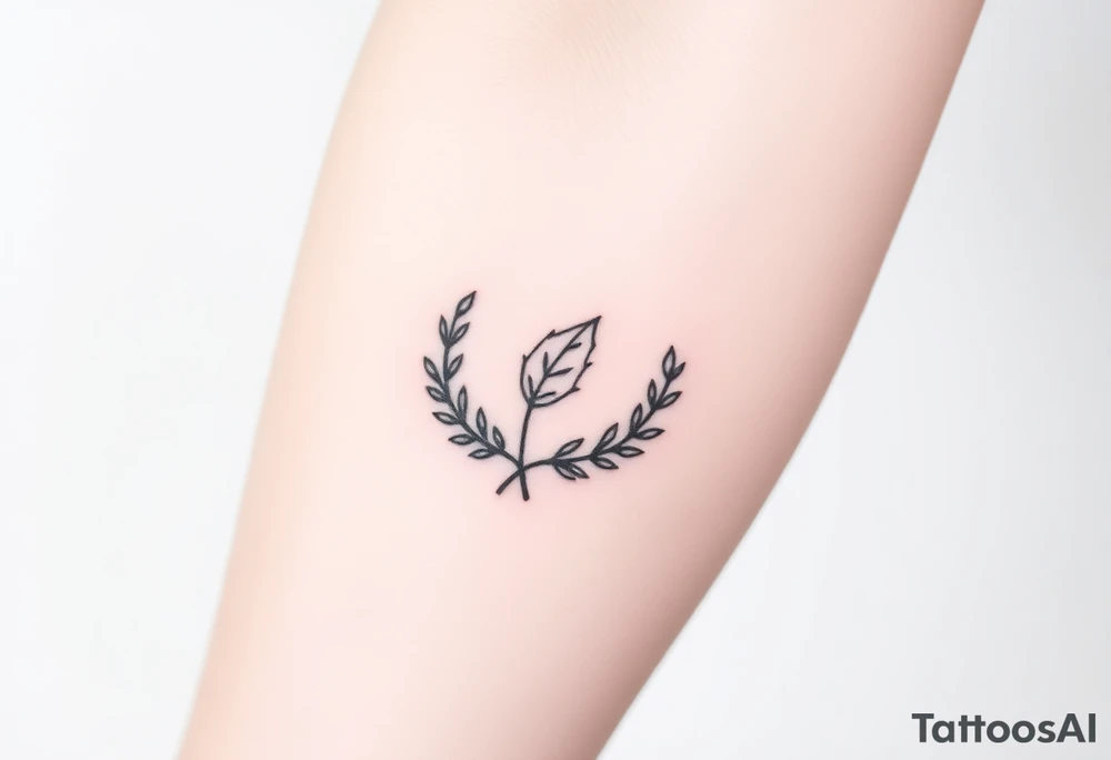 laurel branch with one leaf inverted tattoo idea