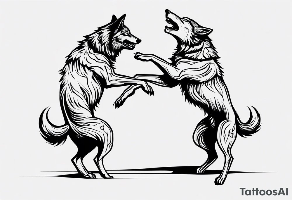 two wolves dancing on their hind legs. they should be visibly dancing and facing one another tattoo idea