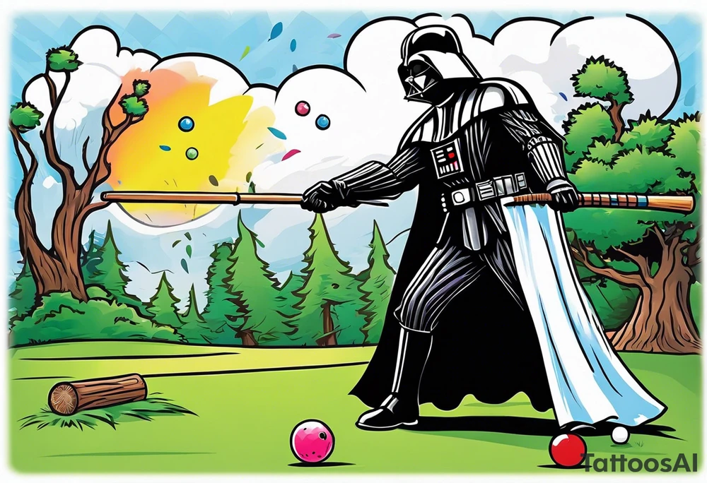 Darth Vader playing croquet with Bob Ross tattoo idea