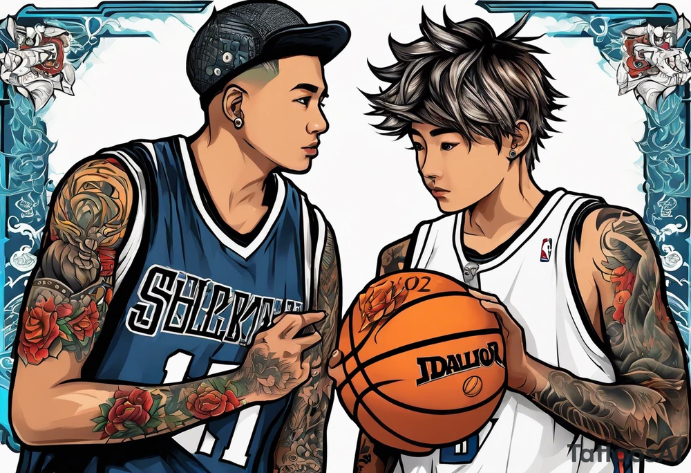 Two boys selling basketball cards tattoo idea