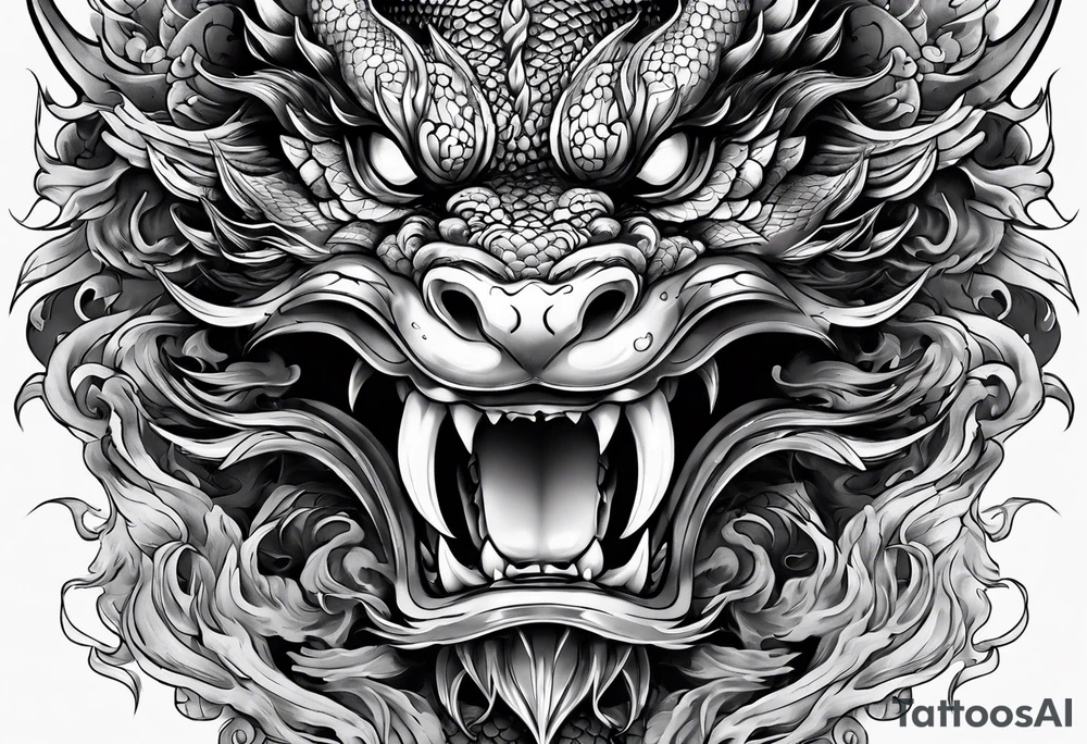 dragon mask fire tattoo idea
