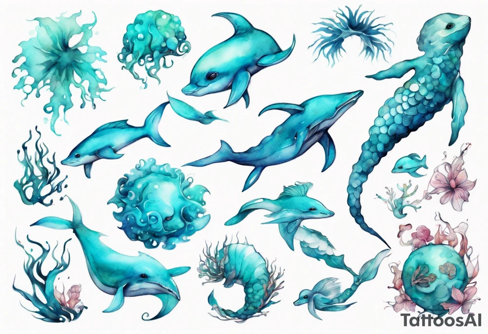 a beautiful feminine turquoise seas creature tattoo idea