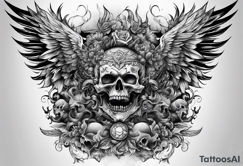 Hell fighting heaven tattoo idea