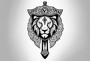 Valhalla sword shield lion 
 axe Valknut tattoo idea