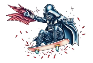 MEMORY TATTOO
Darth Vader skateboarding heaven, outdoors, bullets, star wars>blue and red 
"Darth Carter"
12/29/88-01/06/24 tattoo idea