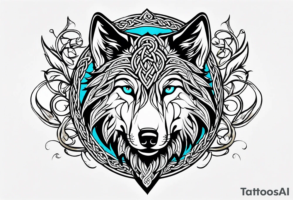 Celtic wolf face tattoo idea