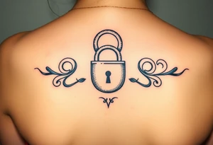 two wedding rings locked together with lock tattoo idea