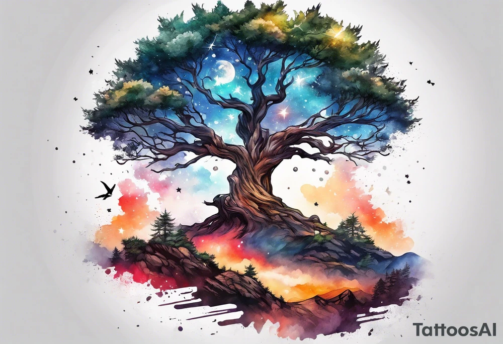 Tree with Star fighters in the background tattoo idea