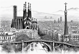 City of Barcelona leg sleeve tattoo idea