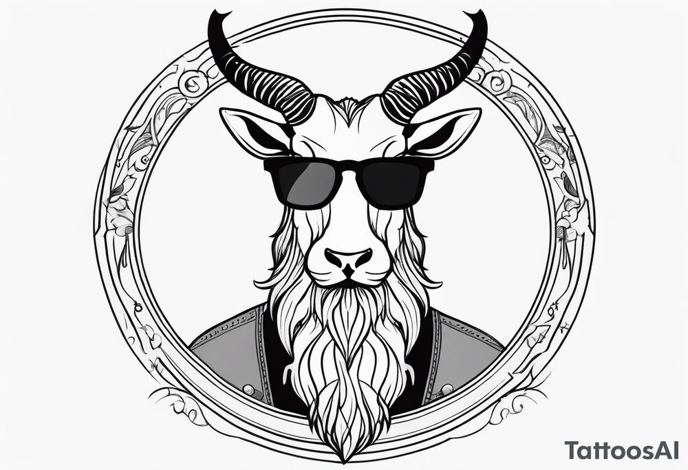 capricorn with beard and sunglasses tattoo idea