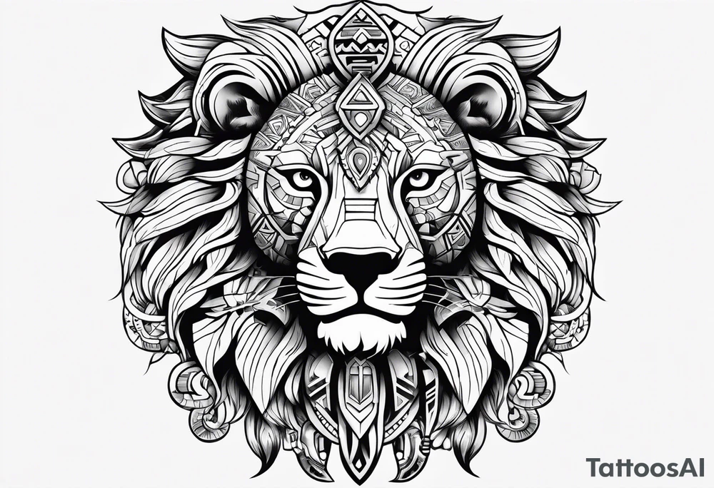 Aztec, lion and key tattoo idea