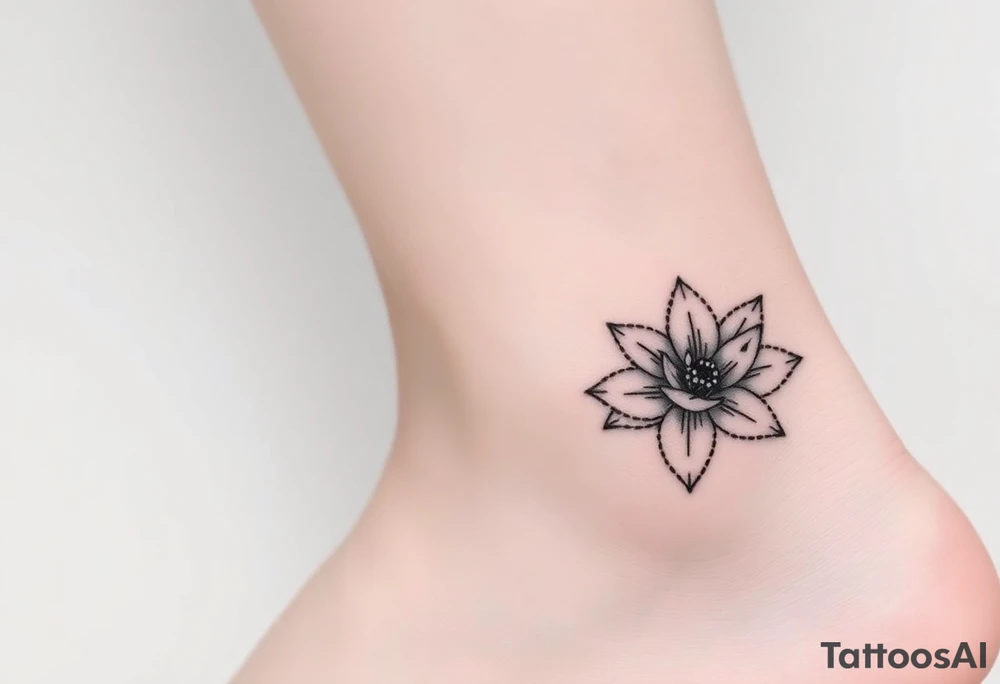 Hexagon Leo larkspur and water lilies tattoo idea