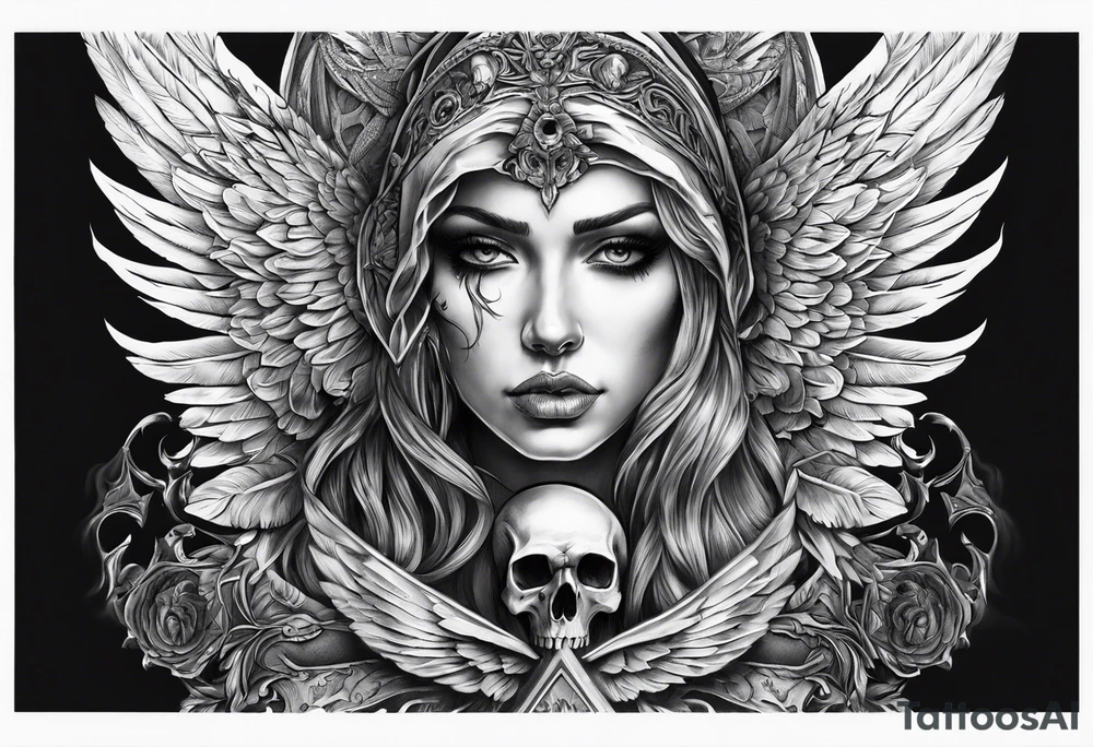 Angel of death with a skull for a face tattoo idea