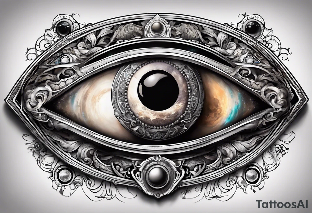 Evil eye moon Saturn tattoo idea