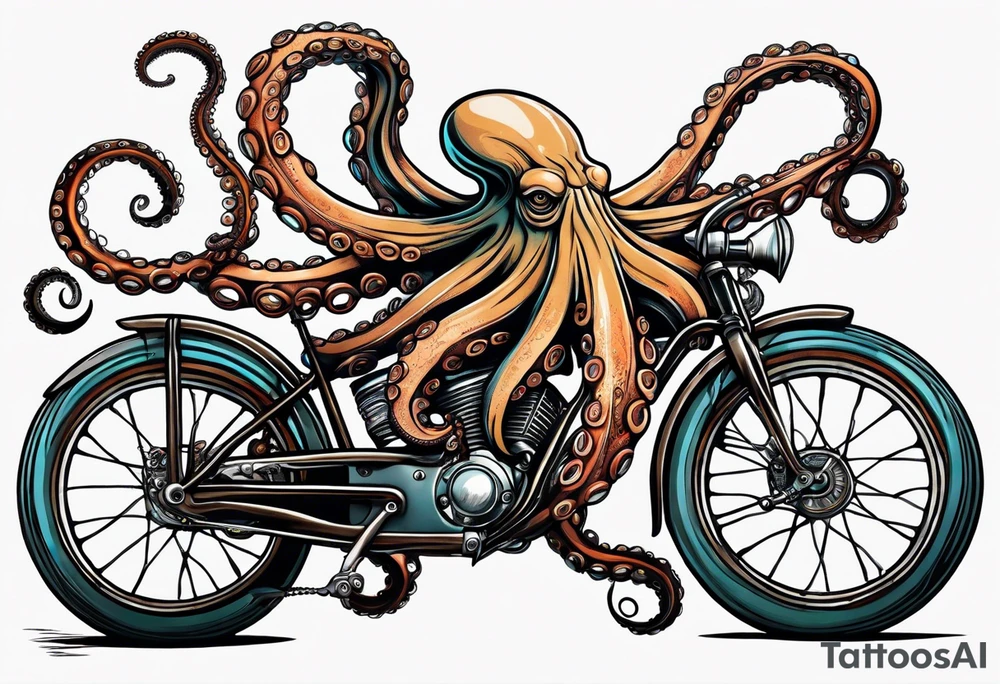 Octopus peaceful riding a bike tattoo idea