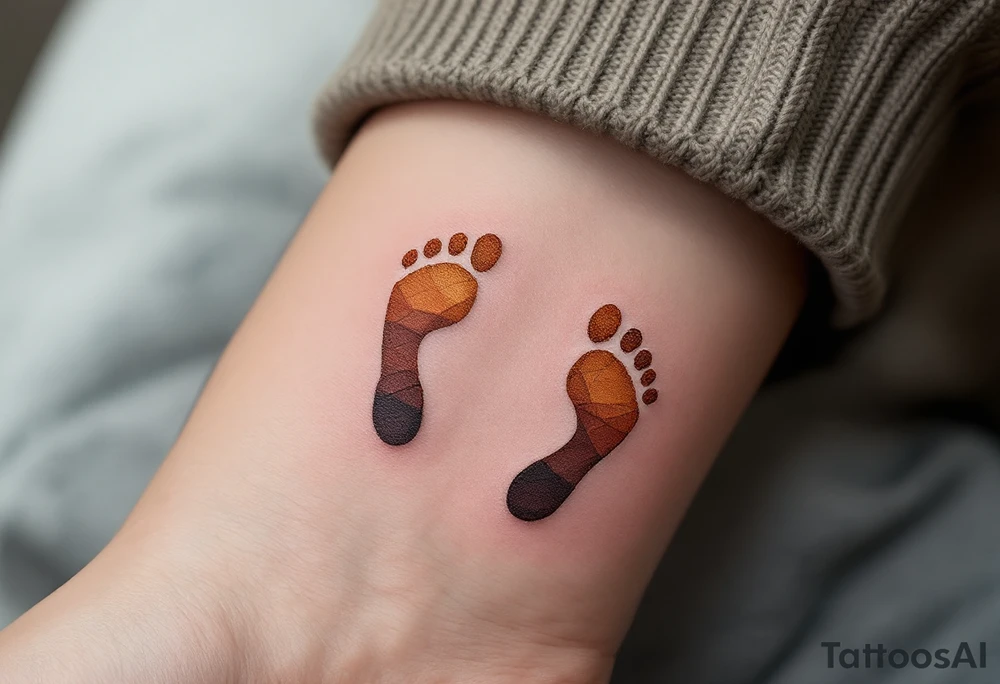 “One step at a time” in warm brown handwritten font with footprint silhouettes fading in earthy tones. tattoo idea