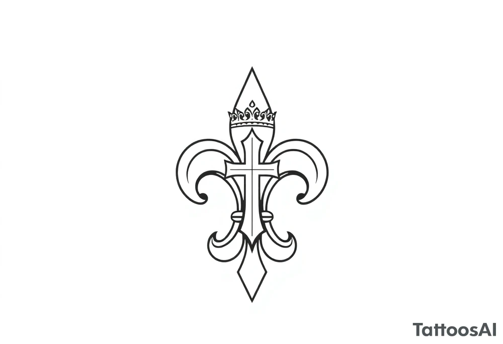 a flor de lis with a crown and a cross inside the flor de lis tattoo idea