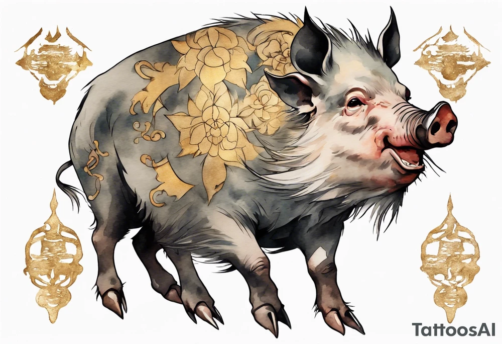 an elderly boar with golden tusks tattoo idea