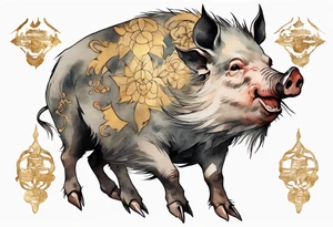 an elderly boar with golden tusks tattoo idea