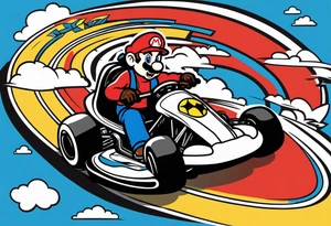 Mario kart racing down a track being chased by a blue shell tattoo idea