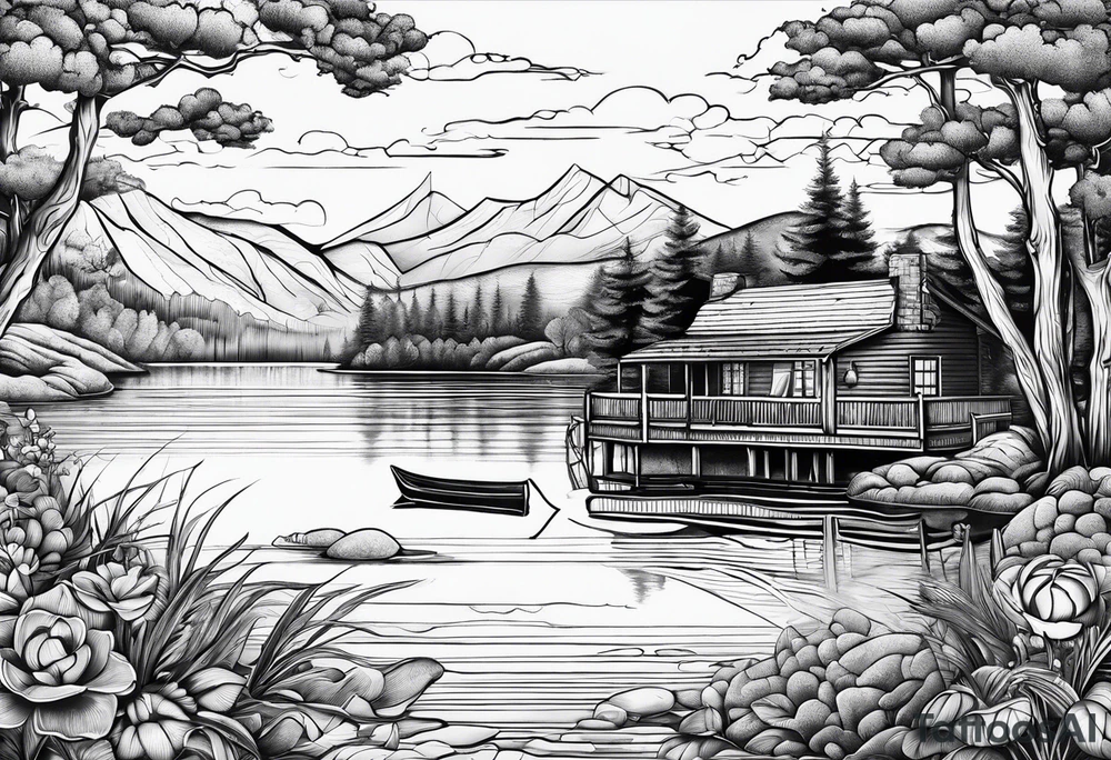 Lake view with wharf no home tattoo idea