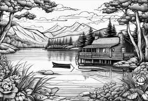 Lake view with wharf no home tattoo idea