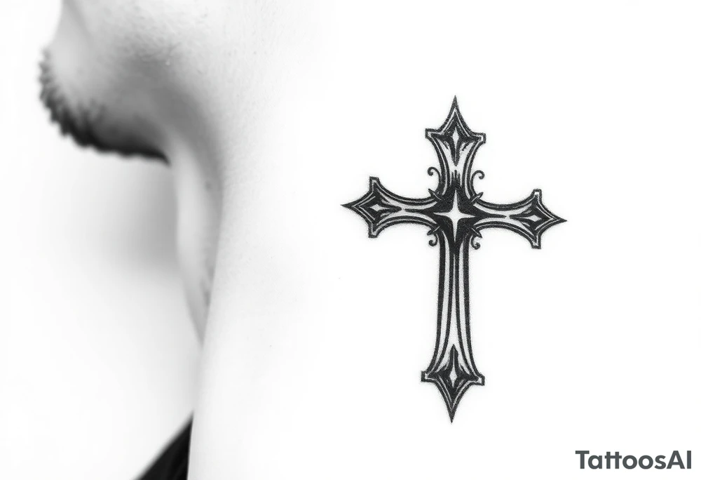 orthodox christian cross relatively small on side of left neck tattoo idea