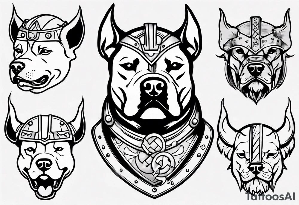 Pit bull with a viking helmet tattoo idea