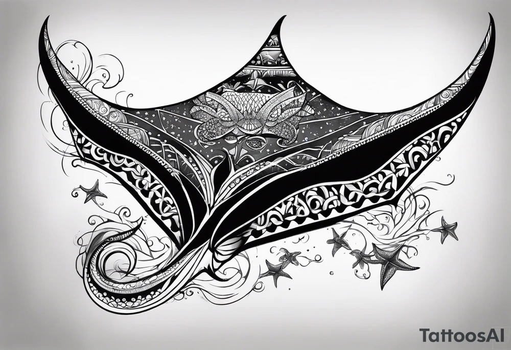 A manta ray with a star fish as a Polynesian tattoo. A smaller tattoo for female forearm or wrist. tattoo idea