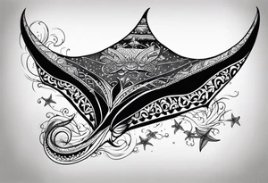 A manta ray with a star fish as a Polynesian tattoo. A smaller tattoo for female forearm or wrist. tattoo idea