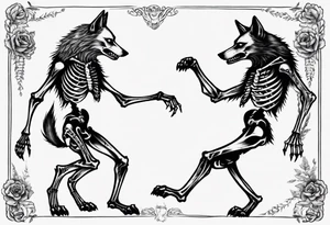 two wolf skeletons dancing tattoo idea