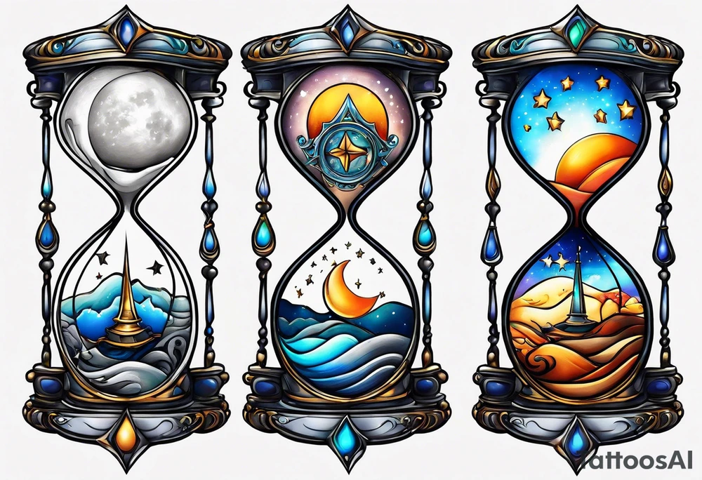 Star and moon hourglass tattoo idea